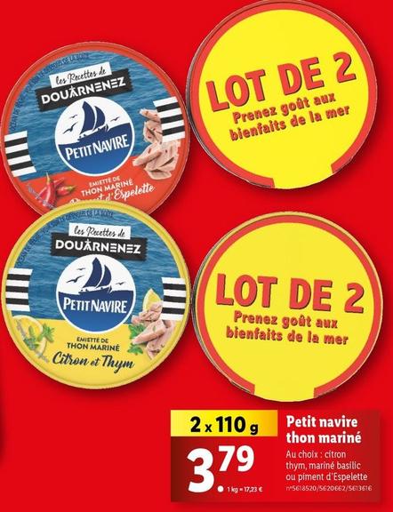 Petit Navire - Thon Mariné offre à 3,79€ sur Lidl