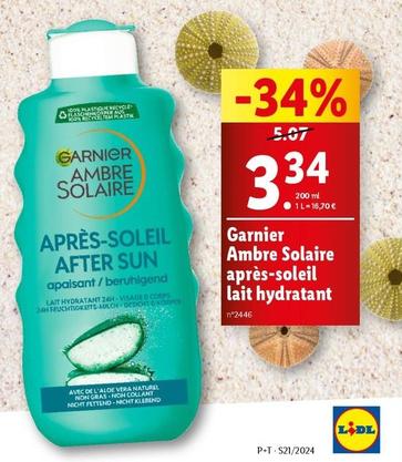 Garnier - Ambre Solaire Apres-Soleil Lait Hydratant offre à 3,34€ sur Lidl