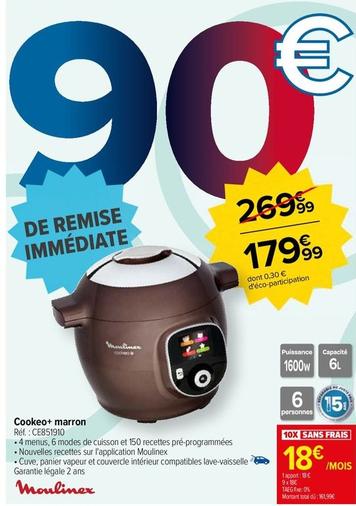 Moulinex - Cookeo+ Marron Réf.: Ce851910 offre à 179,99€ sur Carrefour Drive