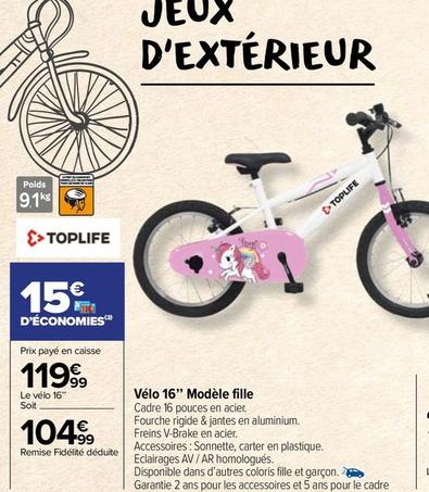 Vélo 16" Modèle Fille offre à 104,99€ sur Carrefour Drive