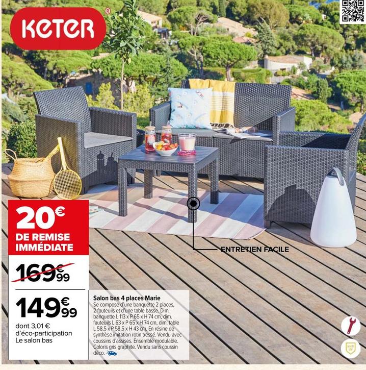 Keter - Salon Bas 4 Places Marie offre à 149,99€ sur Carrefour Drive