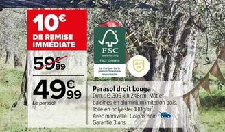 Parasol droit Louga offre à 49,99€ sur Carrefour