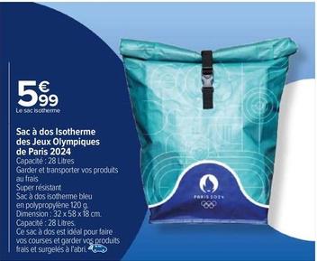 Sac À Dos Isotherme Des Jeux Olympiques De Paris 2024 offre à 5,99€ sur Carrefour