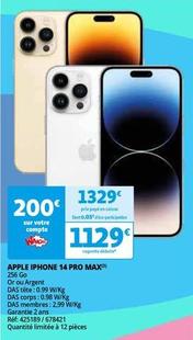 Apple - Iphone 14 Pro Max offre à 1129€ sur Auchan Hypermarché
