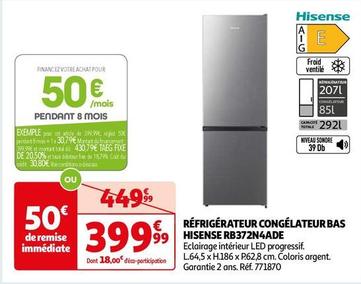 Hisense - Réfrigérateur Congélateur Bas RB372N4ADE offre à 399,99€ sur Auchan Hypermarché