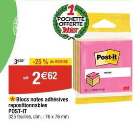 Post-it - Blocs Notes Adhésives Repositionnables offre à 2,62€ sur Cora