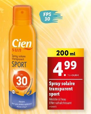 Cien Sun - Spray Solaire Transparent Sport  offre à 4,99€ sur Lidl