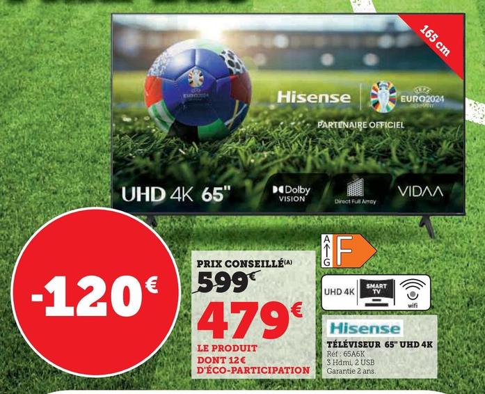 Hisense - Téléviseur 65" Uhd 4k offre à 479€ sur Hyper U