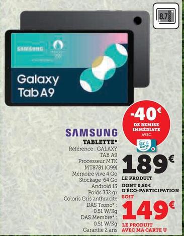 Samsung - Tablette offre à 149€ sur Hyper U