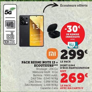 Xiaomi - Pack Redmi Note 13 + Ecouteurs  offre à 299€ sur Super U