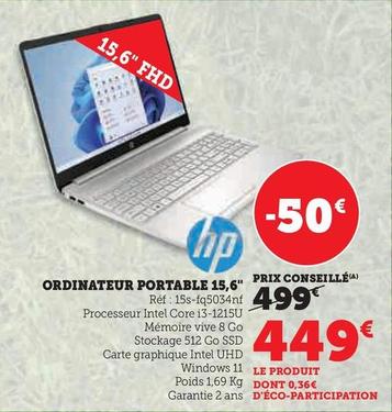 HP - ORDINATEUR PORTABLE 15,6" offre à 449€ sur Super U