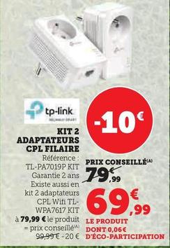 Tp-Link - KIT 2 ADAPTATEURS CPL FILAIRE offre à 69,99€ sur Super U