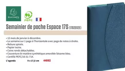 Exacompta - Semainier De Poche Espace 17S offre sur Majuscule