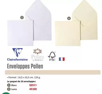 Clairefontaine - Enveloppes Pollen  offre sur Majuscule