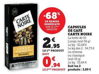 Carte noire - Capsules de Café offre à 2,95€ sur Super U