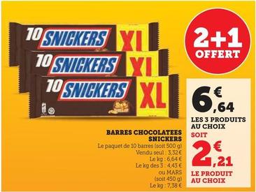 Snickers - BARRES CHOCOLATEES offre à 2,21€ sur Super U