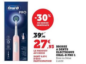 Oral-B - Brosse A Dents Electrique Pro 1 offre à 27,93€ sur Super U