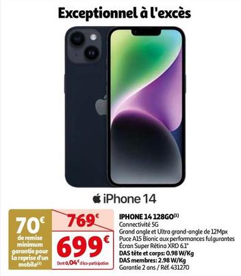 Apple - Iphone 14 128 G0 offre à 699€ sur Auchan Hypermarché