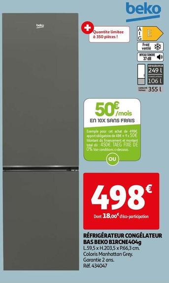 Beko - Réfrigérateur Congélateur Bas Bircne offre à 498€ sur Auchan Hypermarché