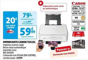 Canon - Imprimante TS5151 offre à 59,99€ sur Auchan Hypermarché