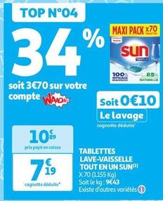 Sun - Tablettes Lave-Vaisselle Tout En Un offre à 7,19€ sur Auchan Supermarché