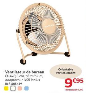 Ventilateur de bureau offre à 9,95€ sur Gifi