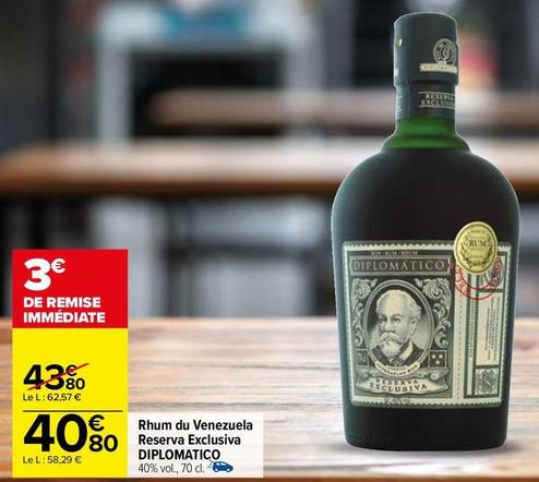 Diplomatico - Rhum du Venezuela Reserva Exclusiva offre à 40,8€ sur Carrefour Market