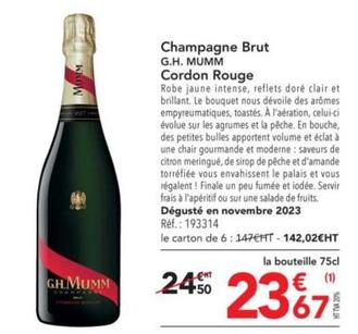 G.H. Mumm -  Champagne Brut Cordon Rouge offre à 23,67€ sur Metro