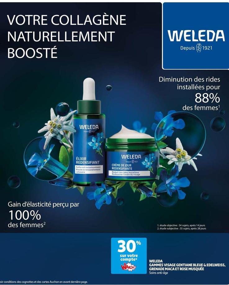 Weleda - Gammes Visage Gentiane Bleues & Edelweiss,Grenade Maca Et Rose Musquee offre sur Auchan Hypermarché