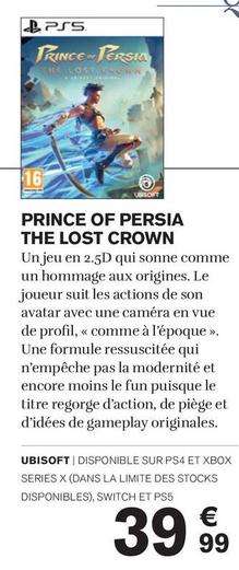 Persia The Lost Crown offre à 39,99€ sur Carrefour