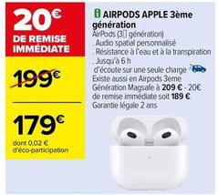 Apple - Airpods 3ème Génération offre à 179€ sur Carrefour