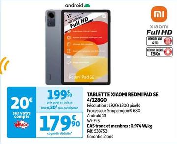 Xiaomi - Tablette Redmi Pad Se 4/128Go offre à 179,9€ sur Auchan Hypermarché