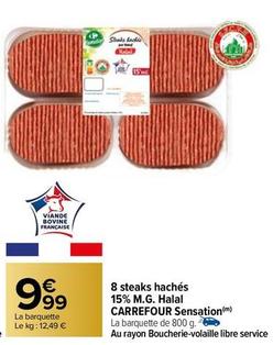 Carrefour - 8 Steaks Hachés 15% M.g. Halal Sensation offre à 9,99€ sur Carrefour