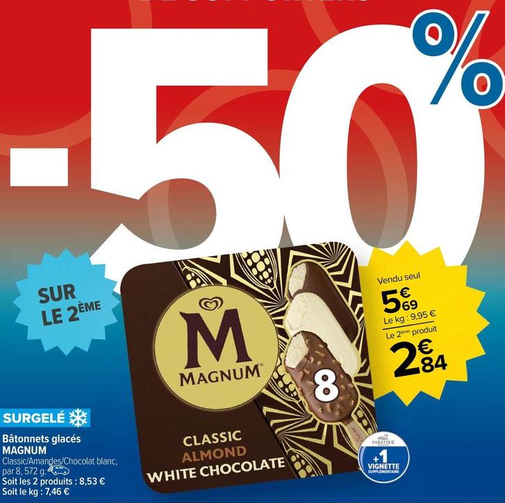 Magnum - Bâtonnets Glacés  offre à 5,69€ sur Carrefour