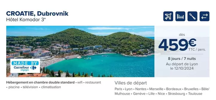 Croatie, Dubrovnik Hôtel Komodor 3* offre à 459€ sur Carrefour