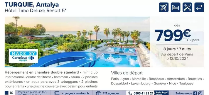 Turquie, Antalya Hôtel Timo Deluxe Resort 5* offre à 799€ sur Carrefour