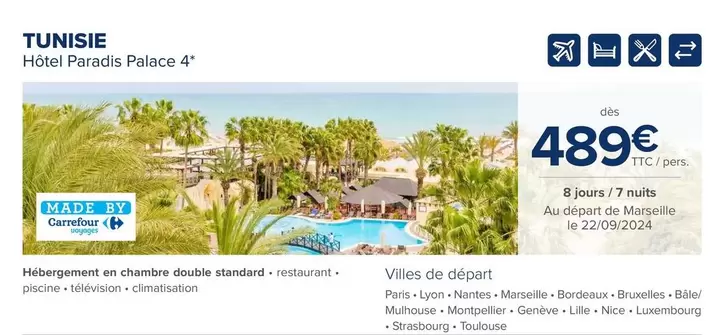 Tunisie Hôtel Paradis Palace 4* offre à 489€ sur Carrefour