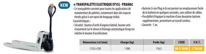 Pramac - Transplette Electrique EY15L  offre sur Loxam