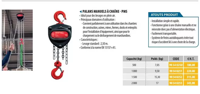 Palans Manuels À Chaîne Pms offre sur Loxam