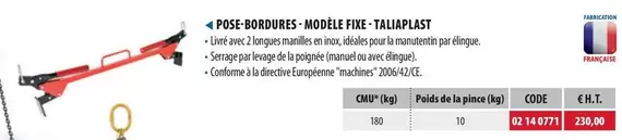 Pose Bordures Modèle Fixe Taliaplast  offre sur Loxam