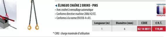 Élingue Chaîne 2 Brins Pms  offre sur Loxam