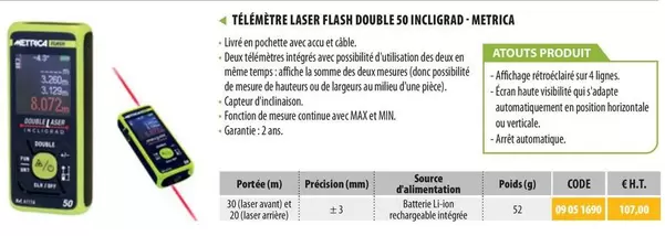 Metrica - Télémètre Laser Flash Double 50 Incligrad  offre sur Loxam