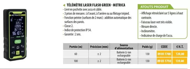 Télémètre Laser Flash Green - Metrica offre sur Loxam