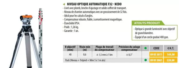 Niveau Optique Automatique F32+ NeDo offre sur Loxam