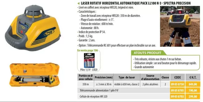 Spectra Precision - Laser Rotatif Horizontal Automatique Pack Ll100 N-3 offre sur Loxam