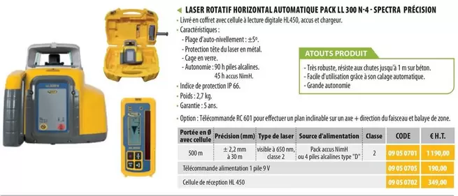 Spectra Precision - Laser Rotatif Horizontal Automatique Pack LL 300 N-4 offre sur Loxam