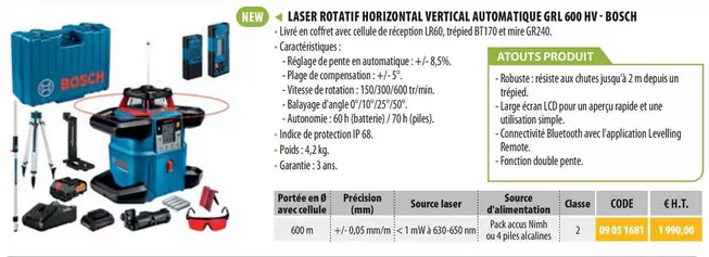 Bosch - Laser Rotatif Horizontal Vertical Automatique Grl 600 HV offre sur Loxam