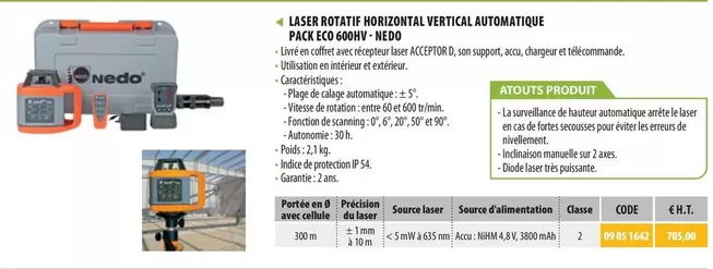 Nedo - Laser Rotatif Horizontal Vertical Automatique Pack ECO 600HV offre sur Loxam