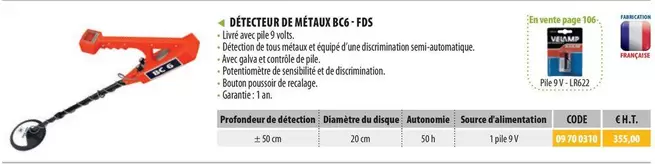 Détecteur De Métaux BC6 offre sur Loxam