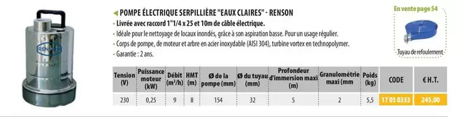 Renson - Pompe Électrique Serpillière Eaux Claires  offre sur Loxam